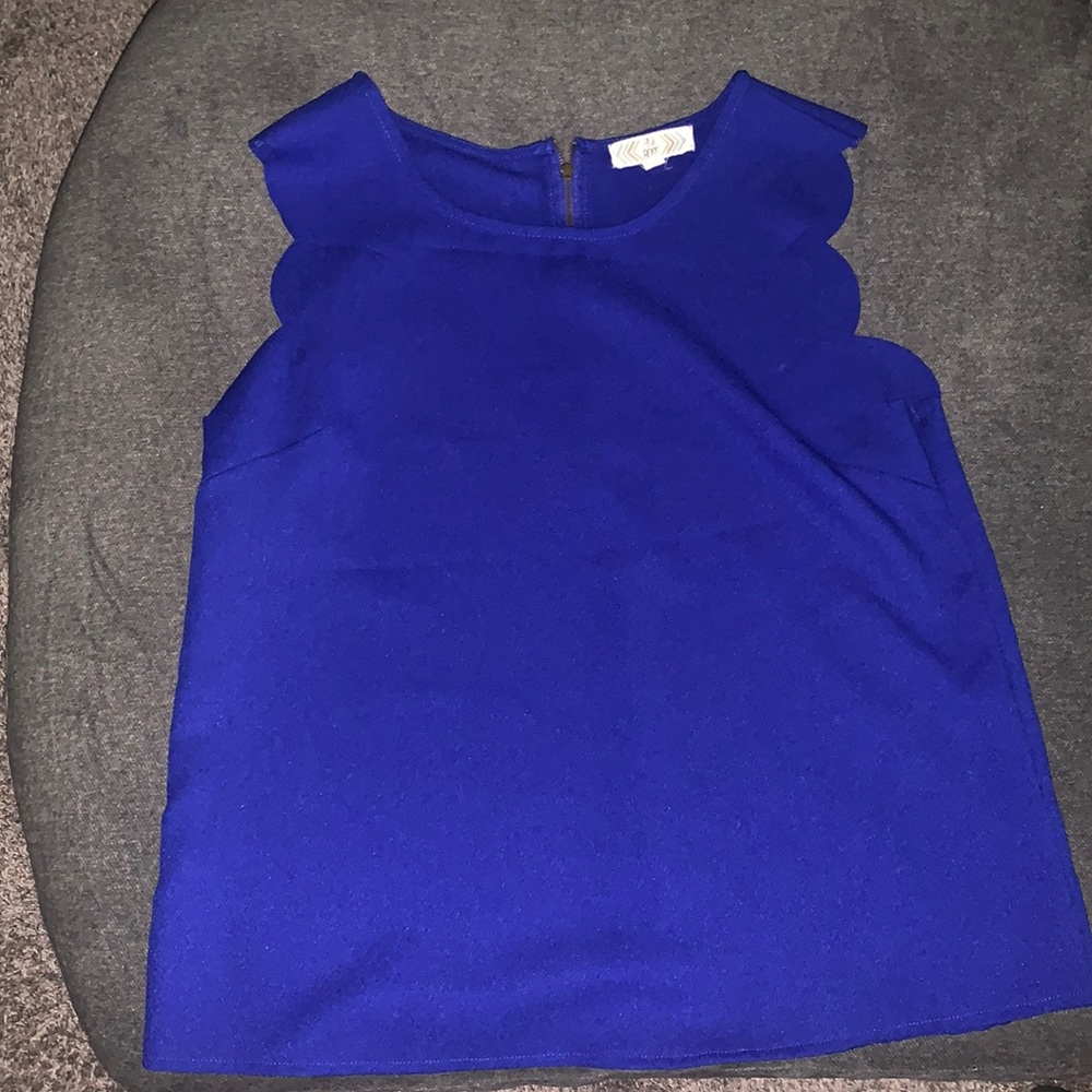 Royal blue dressy tank with scalloped sleeves
